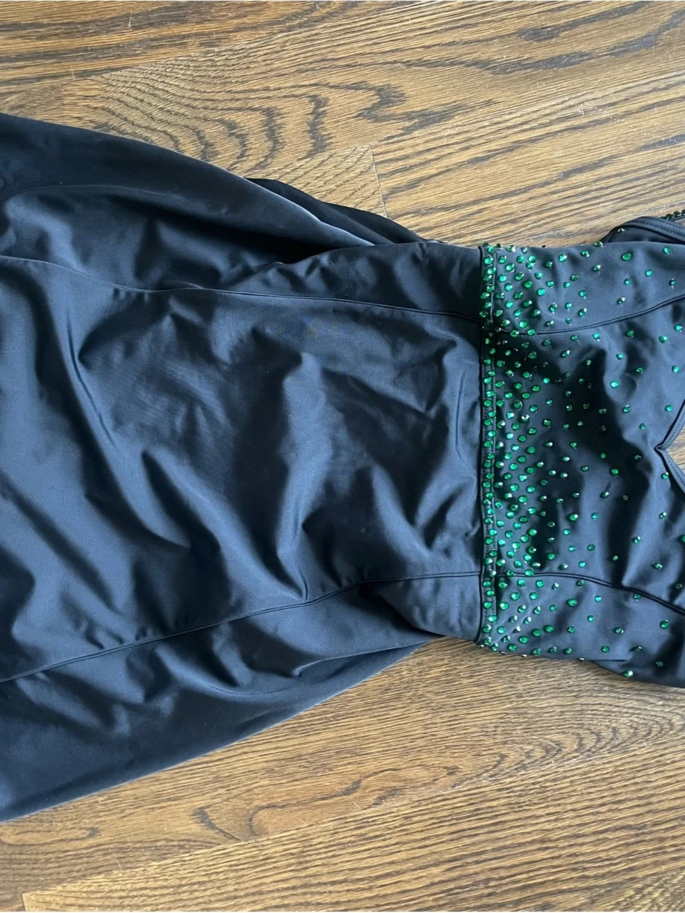 balera Black Dance Costume with Green Rhinestone Accents